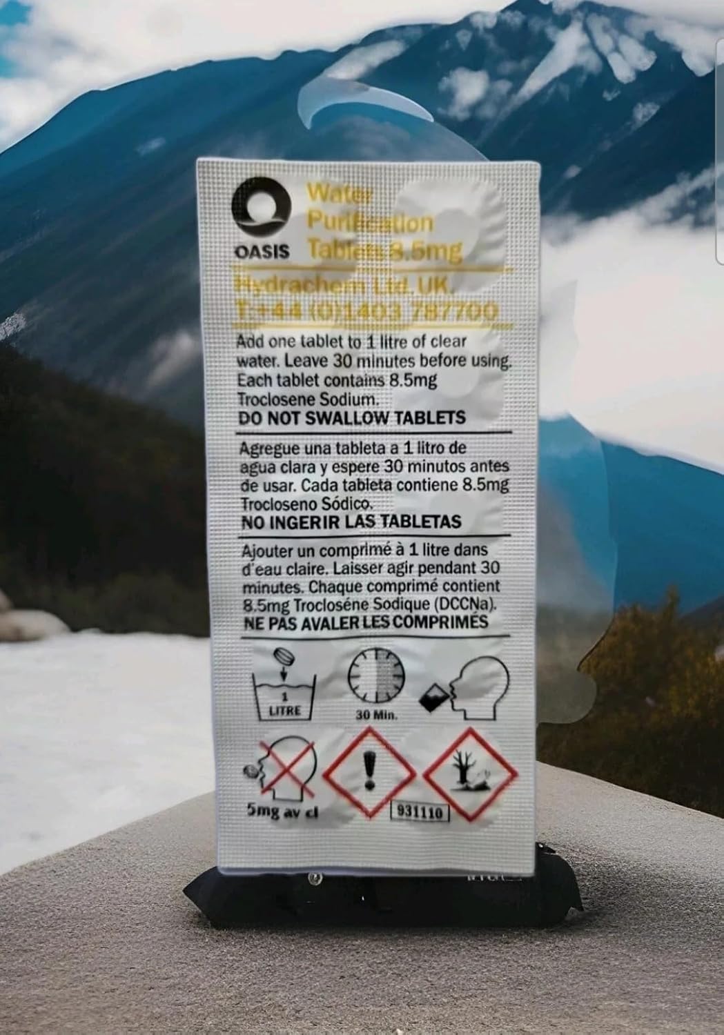 Water Purification Units - 100 Tablets, 1 tablet treats 1 liter of water, 8.5mg, Product shelf life 5 years