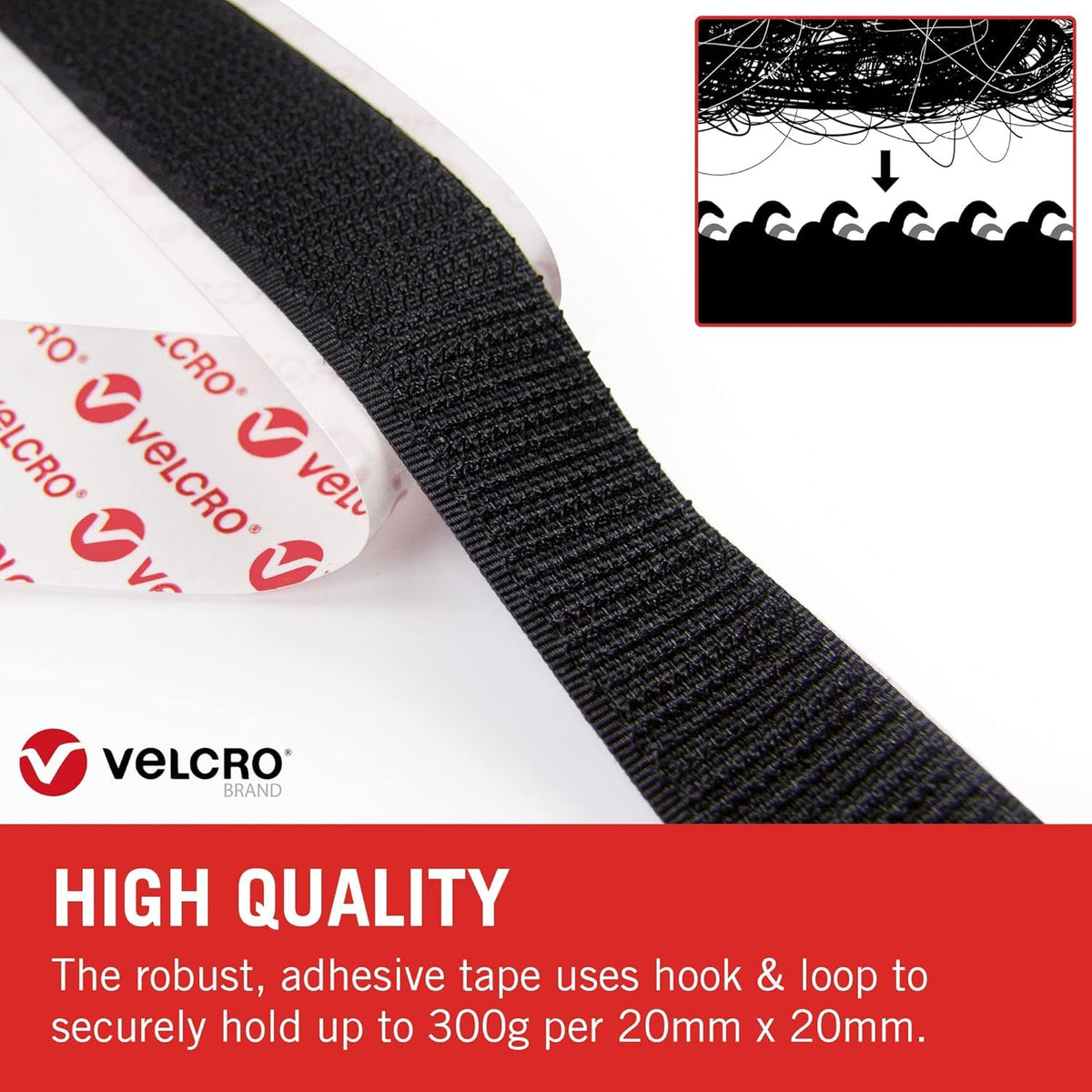 VELCRO® Brand | Stick On Tape | Cut-to-Length Strong Hook & Loop Self Adhesive Sticky Tape Perfect for Room Décor & Home, Office, Garage Use | Black | 20mm x 1m