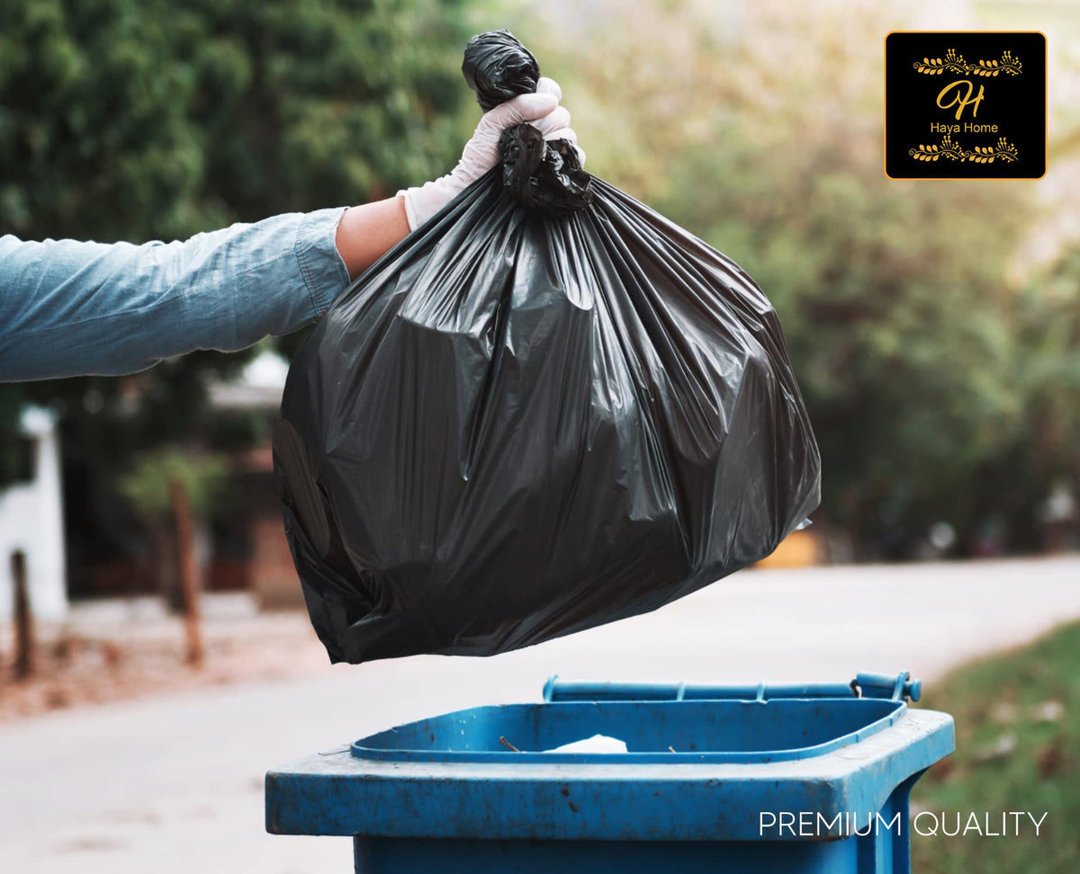 Haya Home 50L 50 Bin Bags Heavy Duty Bin Liners, Black Plastic Refuse Sacks large Garbage Waste Dustbin Bags for Kitchen Home Office DIY Garden from 100% Recycled Material