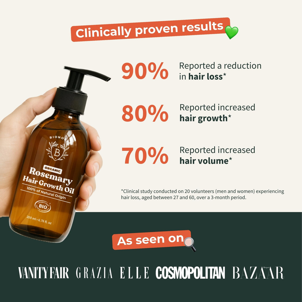 BIONOBLE Organic Rosemary Oil for Hair Growth - Hair Loss, Volume - 50ml