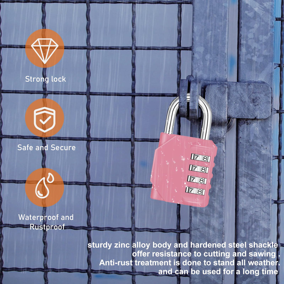 NAGE Padlocks with Code, Combination Lock 4 Digit Gym Locker (1P, Red)
