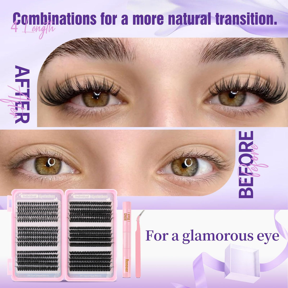 Sixstarhair Individual Eyelashes Kit Lash Clusters with Glue and Remover