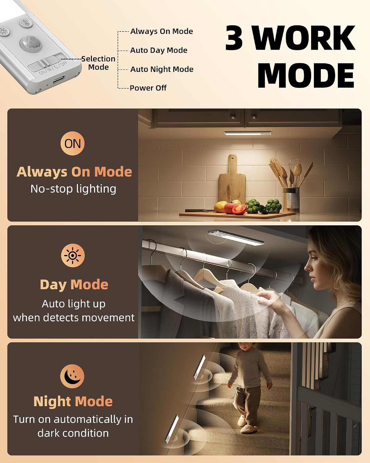 EZVALO Under Cabinet Kitchen Lights, Motion Sensor Lights Indoor 2-Pack