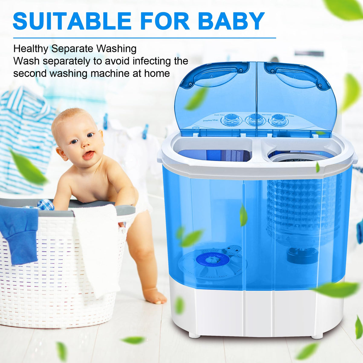 Display4top Electric Mini Portable Compact 3.6KG Capacity Washer Washing Machine Spin Dryer Laundry(Blue)