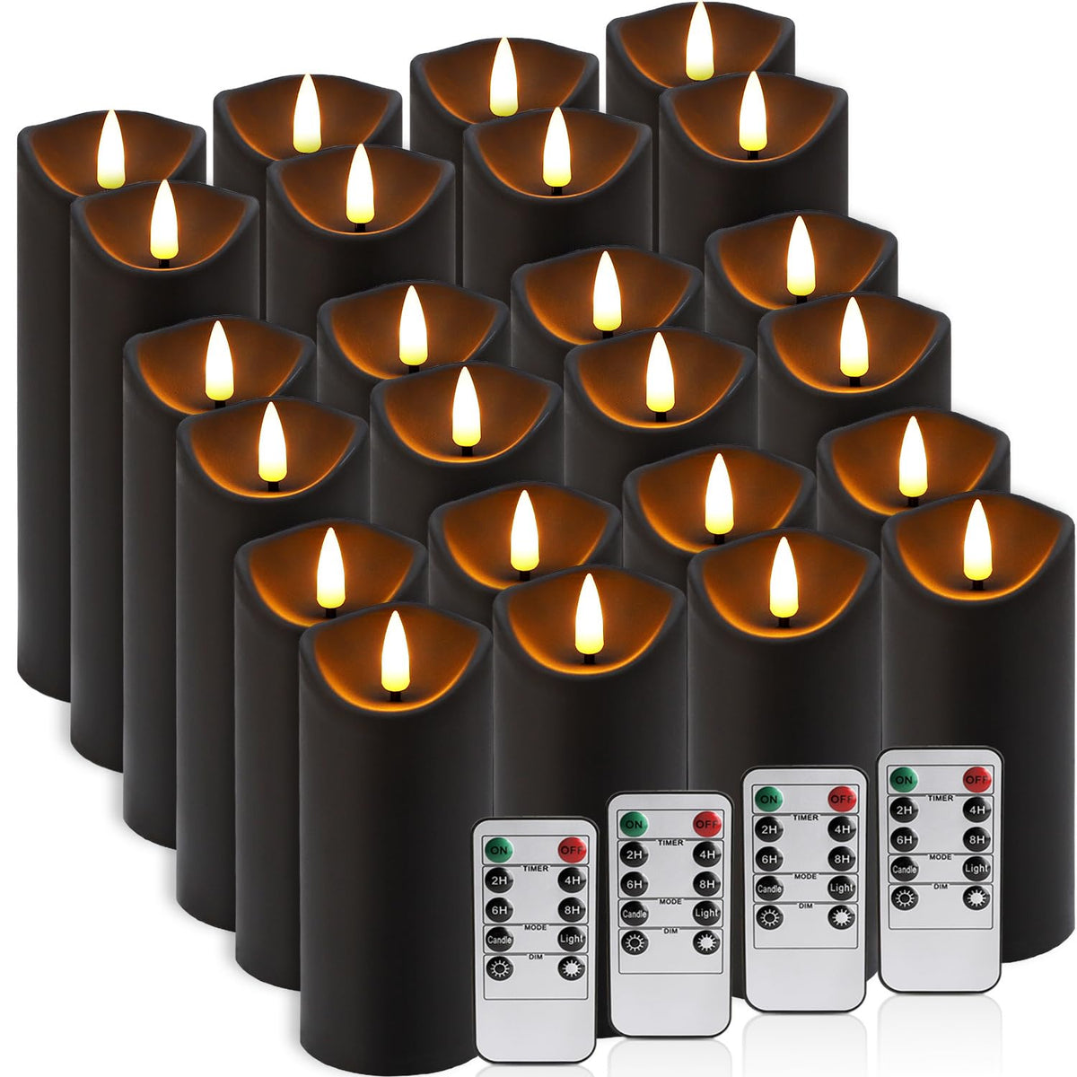 LIVEN Flickering Flameless Candles Battery Operated with Remote,Led Pillar Candles with Realistic Moving Wick Candles for Halloween,Christmas,Home Decor Pack of 12 (D2.2 xH 5" 6" 7")(White)
