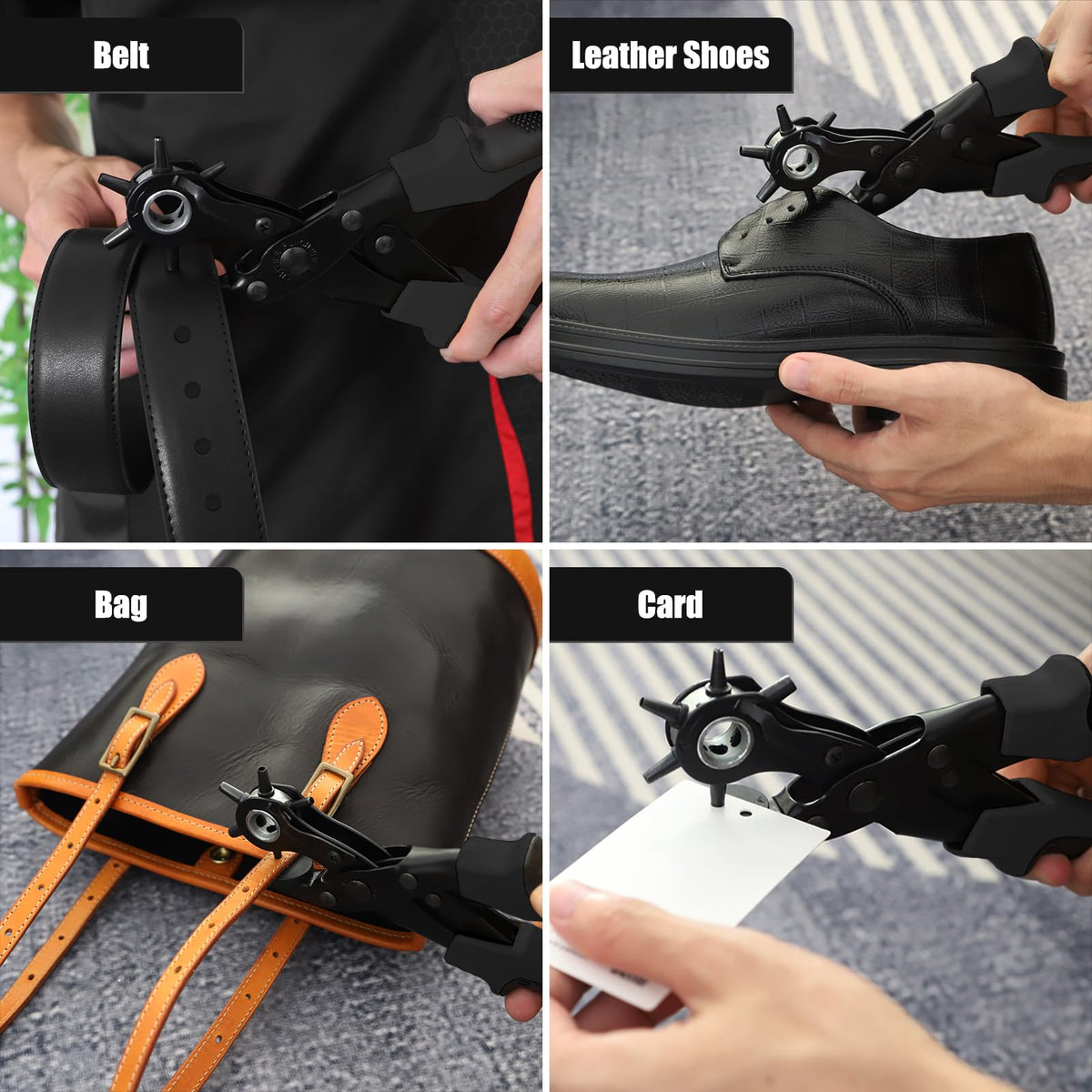 Diyife Belt Hole Puncher for Leather, 6 Sizes, Effortless Dual-Lever Design