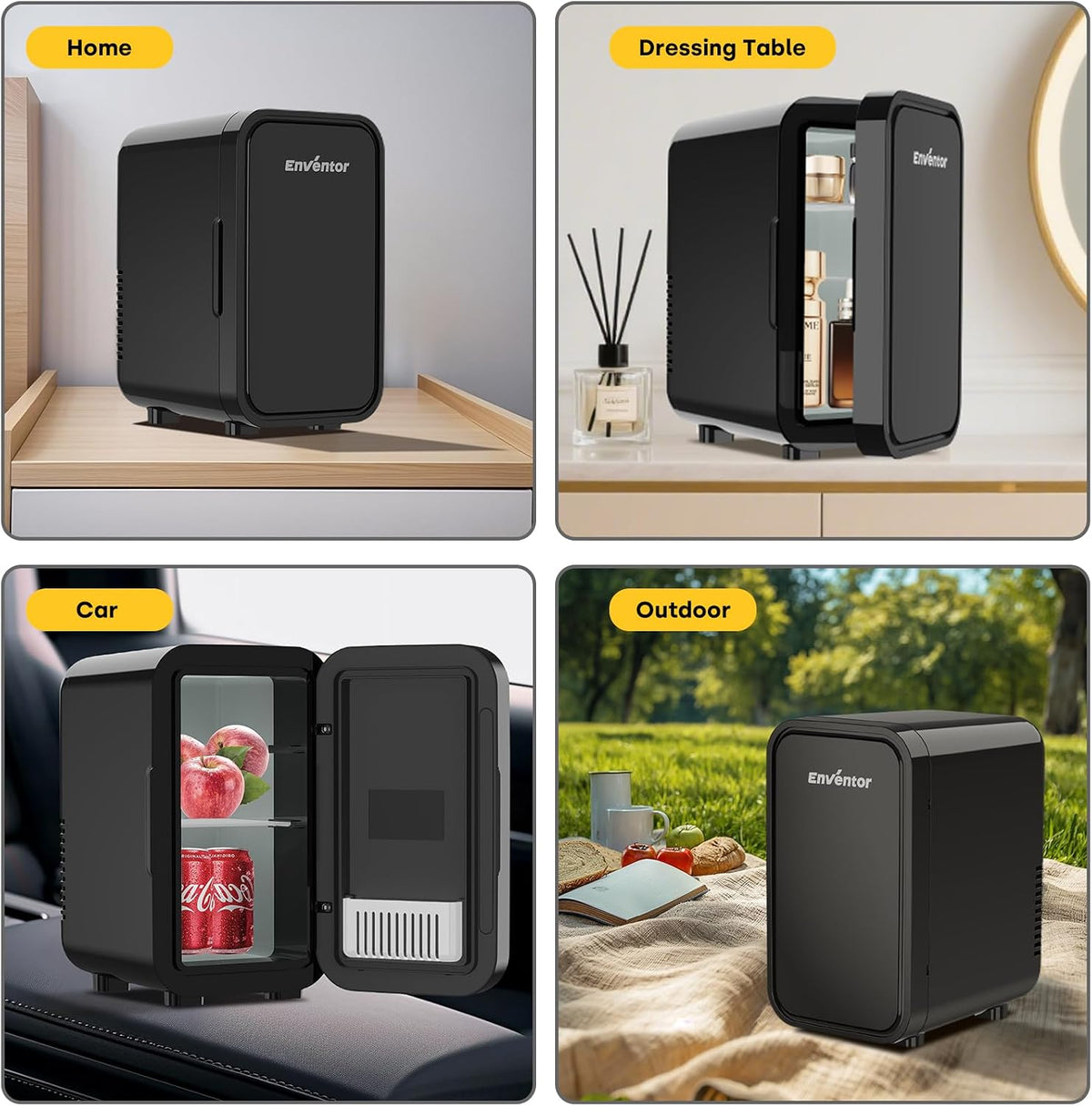 Enventor Mini Fridge 6 Litre/ 8 Can, Portable Cooler and Warmer, AC+12V DC