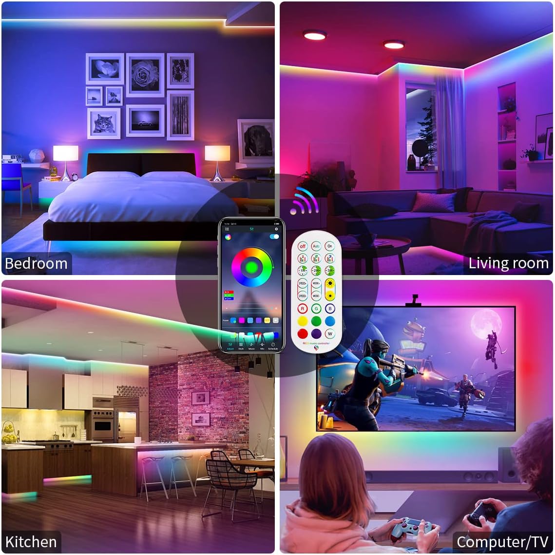 Daymeet TV Led Lights, 4M TV Led Backlight for Lights USB Powered RGBIC Light Strip for 55-75 inch Monitor Behind Lighting with Remote Music Sync Bluetooth APP Control