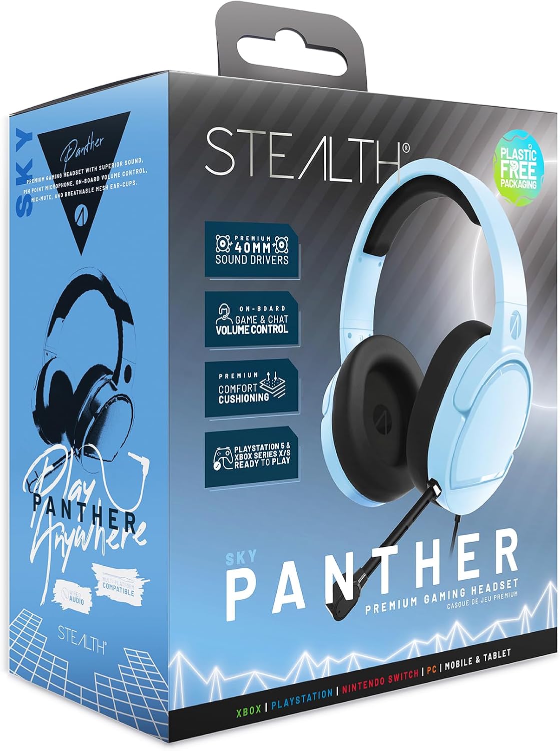 STEALTH PANTHER Sky - Over Ear Gaming Headset PS4/PS5, XBOX, Switch, PC with Flexible Mic, 3.5mm Jack, 1.5m Cable, Lightweight, Comfortable and Durable