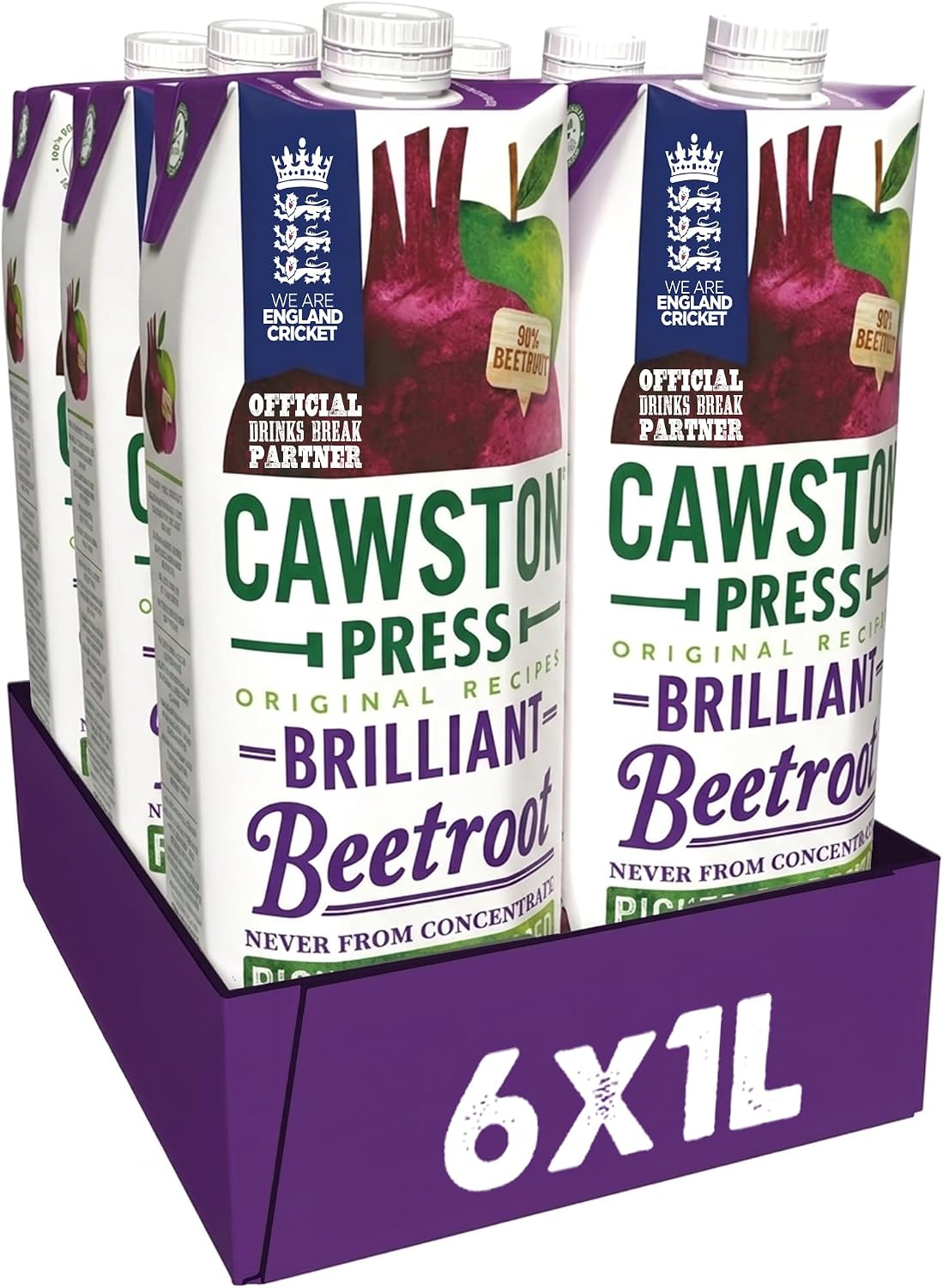 Cawston Press Brilliant Beetroot Pressed Juice 1 litre (Pack of 6) - Pure Pressed Beetroot, Vegan, No Added Sugar
