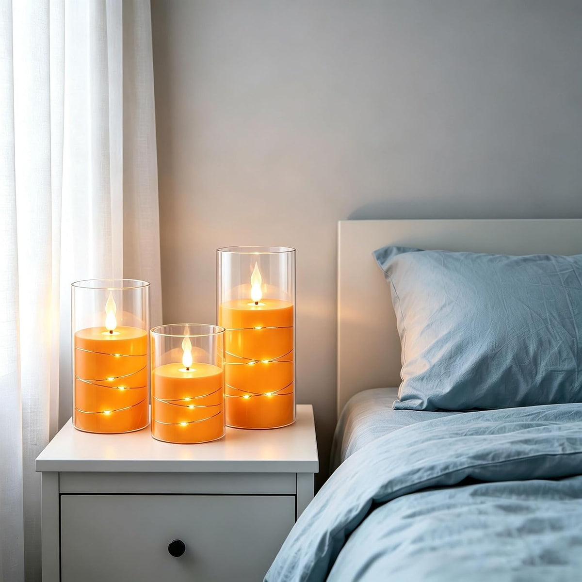 5 Pack Ivory Transparent Taper Candles, Black Wick Flickering Flameless LED Candles with Fairy Lights, Heat Resistant Reusable Plastic Candles, Remote Control, 14/14/16/18/20cm, Indoor Outdoor Decor