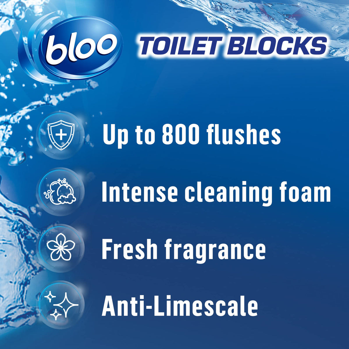 Bloo New 3in1 Toilet Blocks, Pack of 2, Toilet Limescale Remover Cistern Block, Toilet Cleaner Block with Cleaning and Foaming Action, Toilet Fresheners - Limescale Prevention