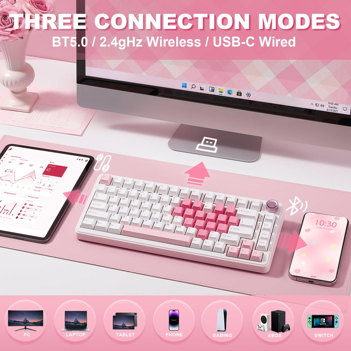 YUNZII B75 PRO 75% Wireless Mechanical Keyboard (Black Heart,Cocoa Switch)