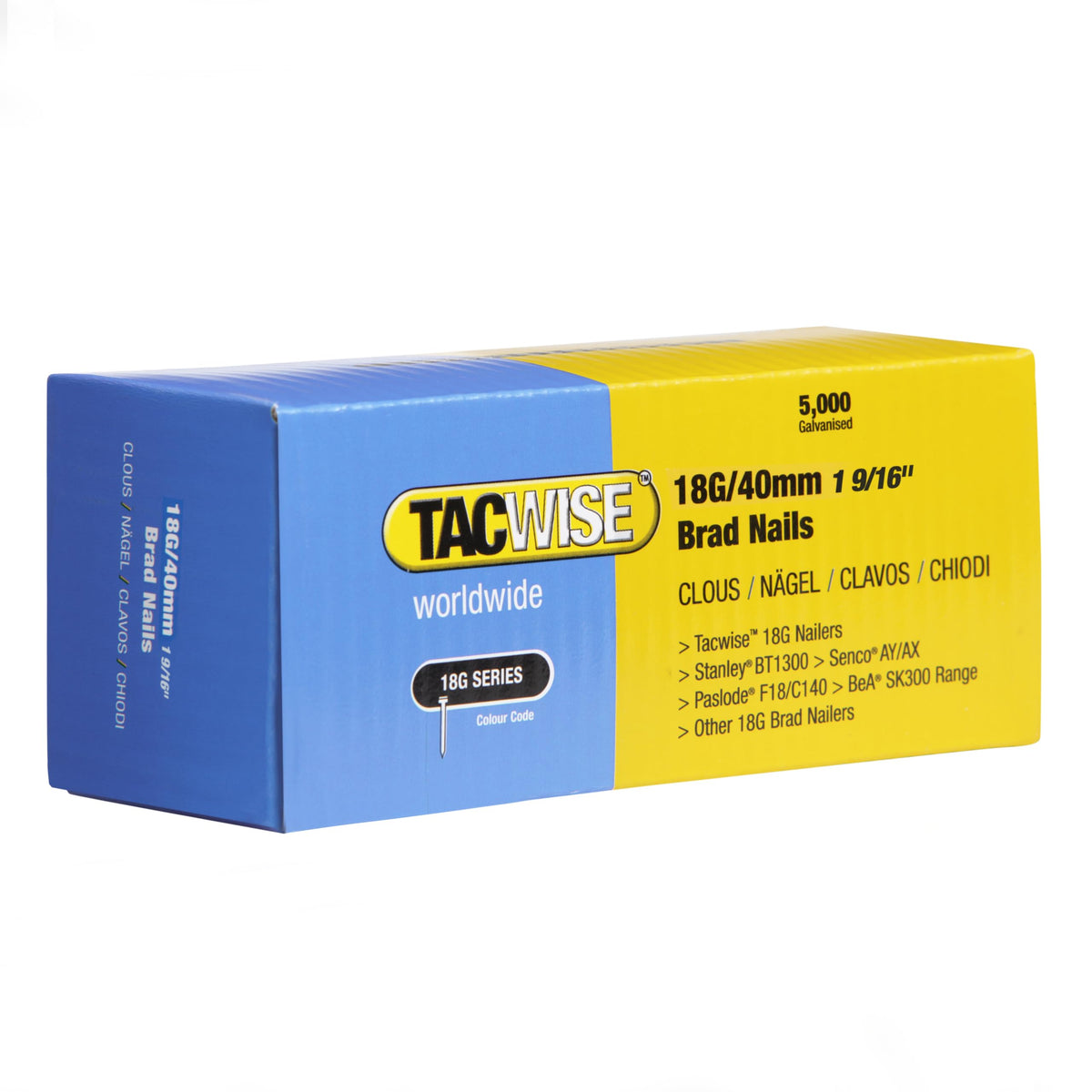 Tacwise 0401 Galvanised Brad Nails Type 18G / 50 mm, Pack of 5000