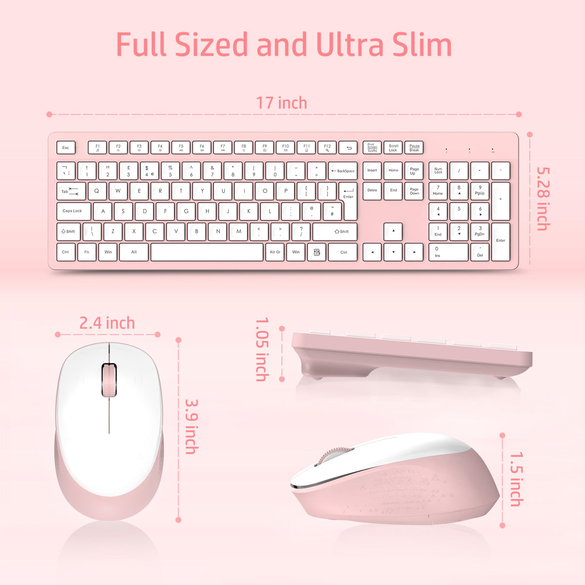 LeadsaiL Wireless Keyboard and Mouse Set, 2.4GHz USB Computer Keyboards and Mouse Combo, Full Size UK QWERTY Layout, Ergonomic Design with 12 Multimedia Shortcuts for HP/Lenovo Laptop and Mac-Purple