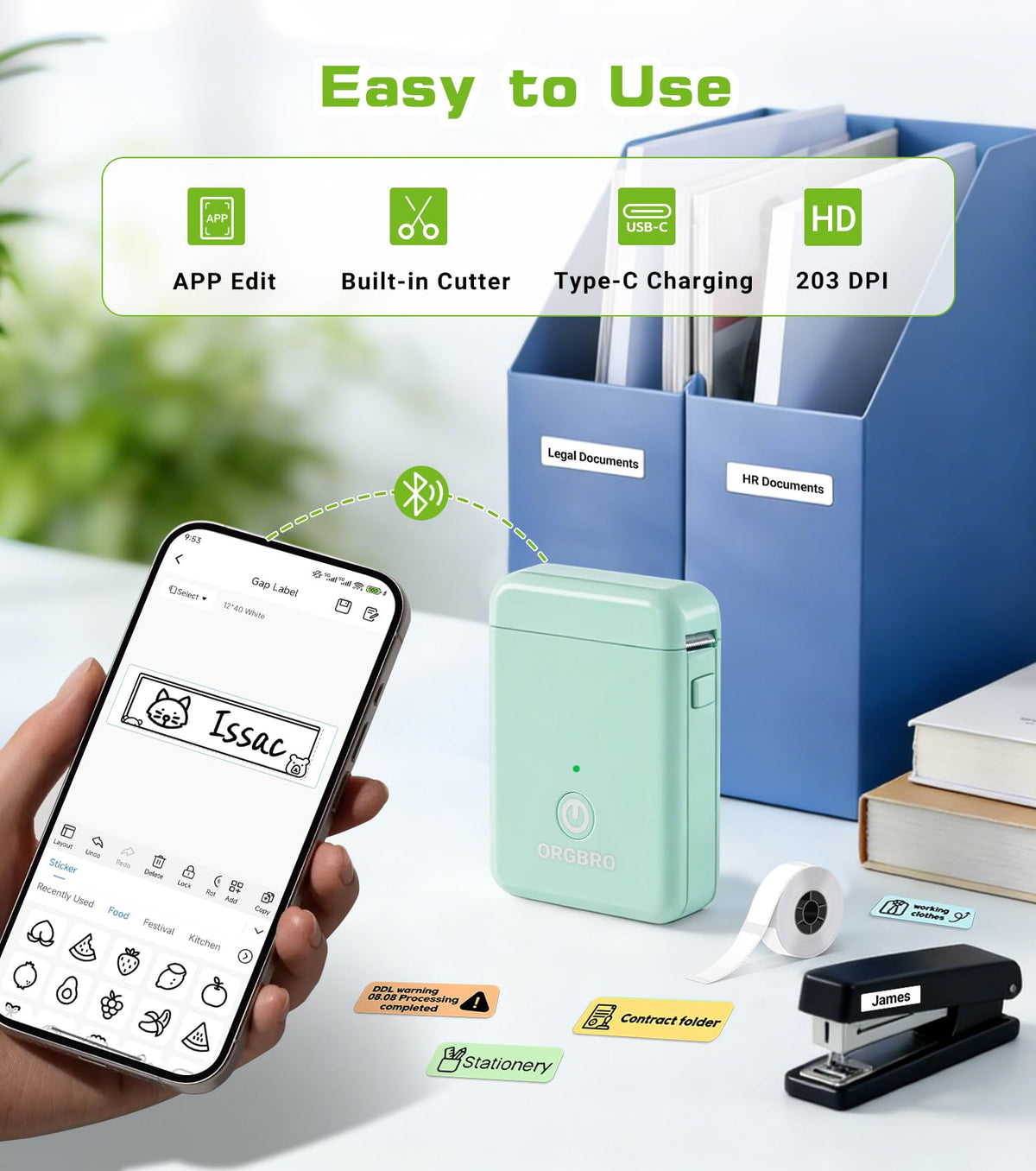 ORGBRO X1 Label Maker Machine with Tape Portable Bluetooth Thermal Printer