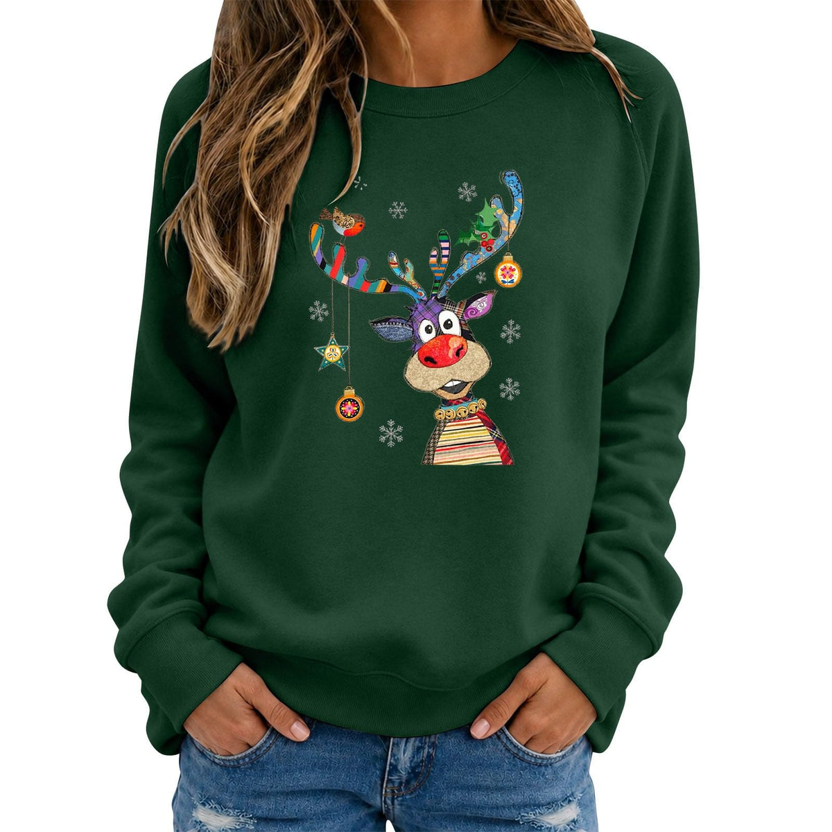 Christmas Jumpers Women Reindeer Graphic Print Sweatshirts Ladies Xmas Tops