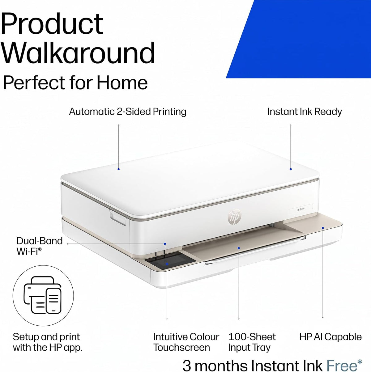 HP Envy 6120e All in One Printer | Perfect for Home | Colour | Wireless | Print, Scan & Copy | 3 Months of free Instant Ink | Easy Setup & Reliable Wi-Fi | White