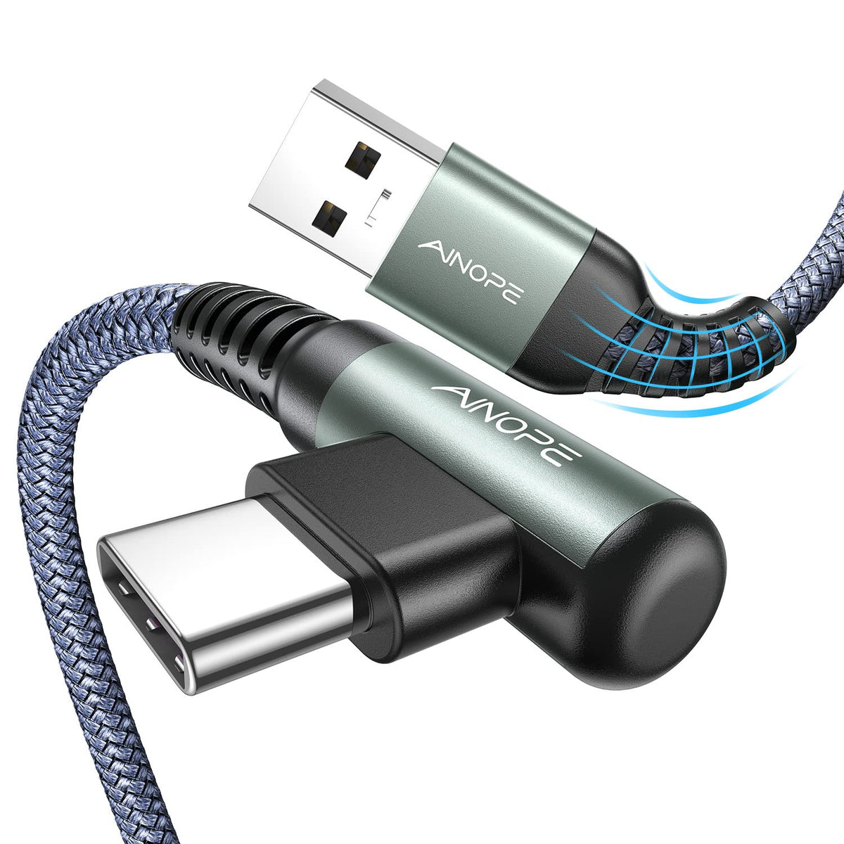 AINOPE USB C Charger Cable,(2Pack 2M) 3.1A Right Angle USB to USB C Cable