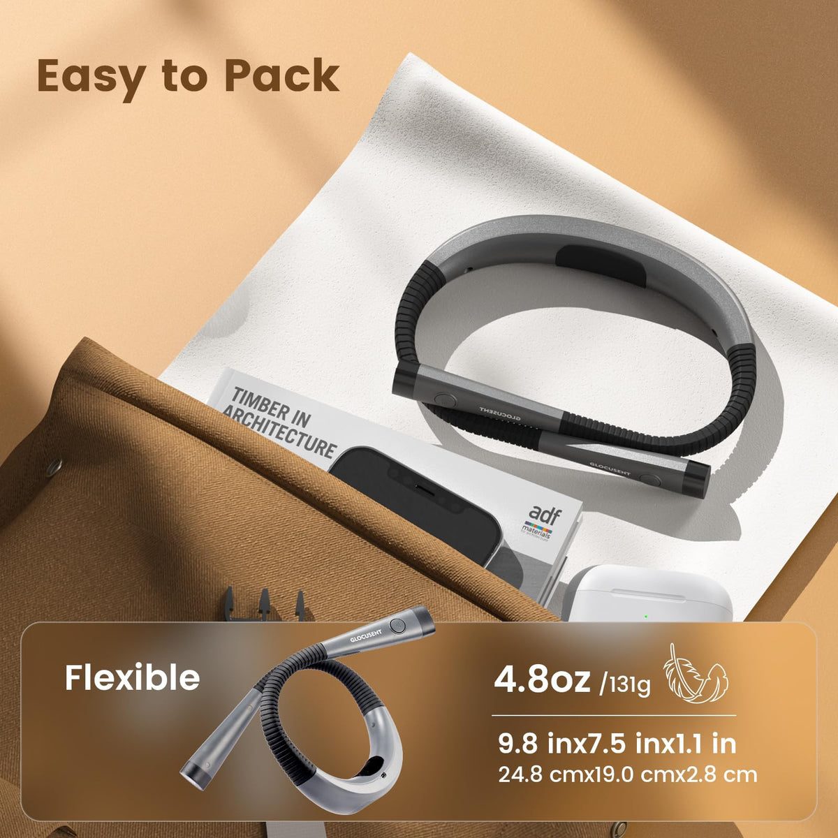 Glocusent Reading Light, Original LED Neck Lights 3 Colors 6 Brightness