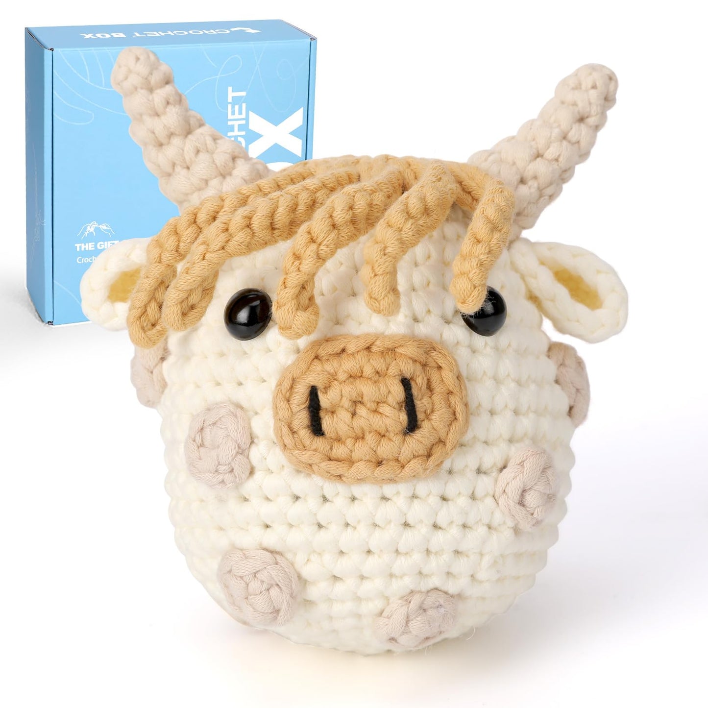 CROCHET BOX Complete Crochet Kit for Beginners - Highland Cow Crochet Kit, Include Video Tutorial, Instruction, Soft Yarn, Birthday Gift for Adults.