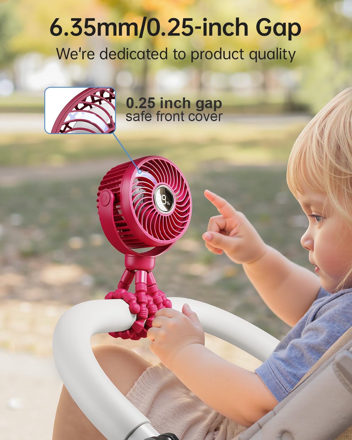 Pram Fan, Rechargeable 4-Speed Clip On Fan, Digital Display, Black