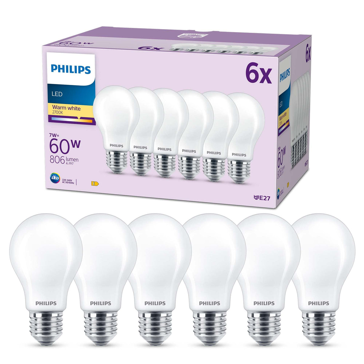 PHILIPS LED Frosted A67 Light Bulb 3 Pack [Warm White 2700K - E27 Edison Screw] 100W, Non Dimmable. for Home Indoor Lighting