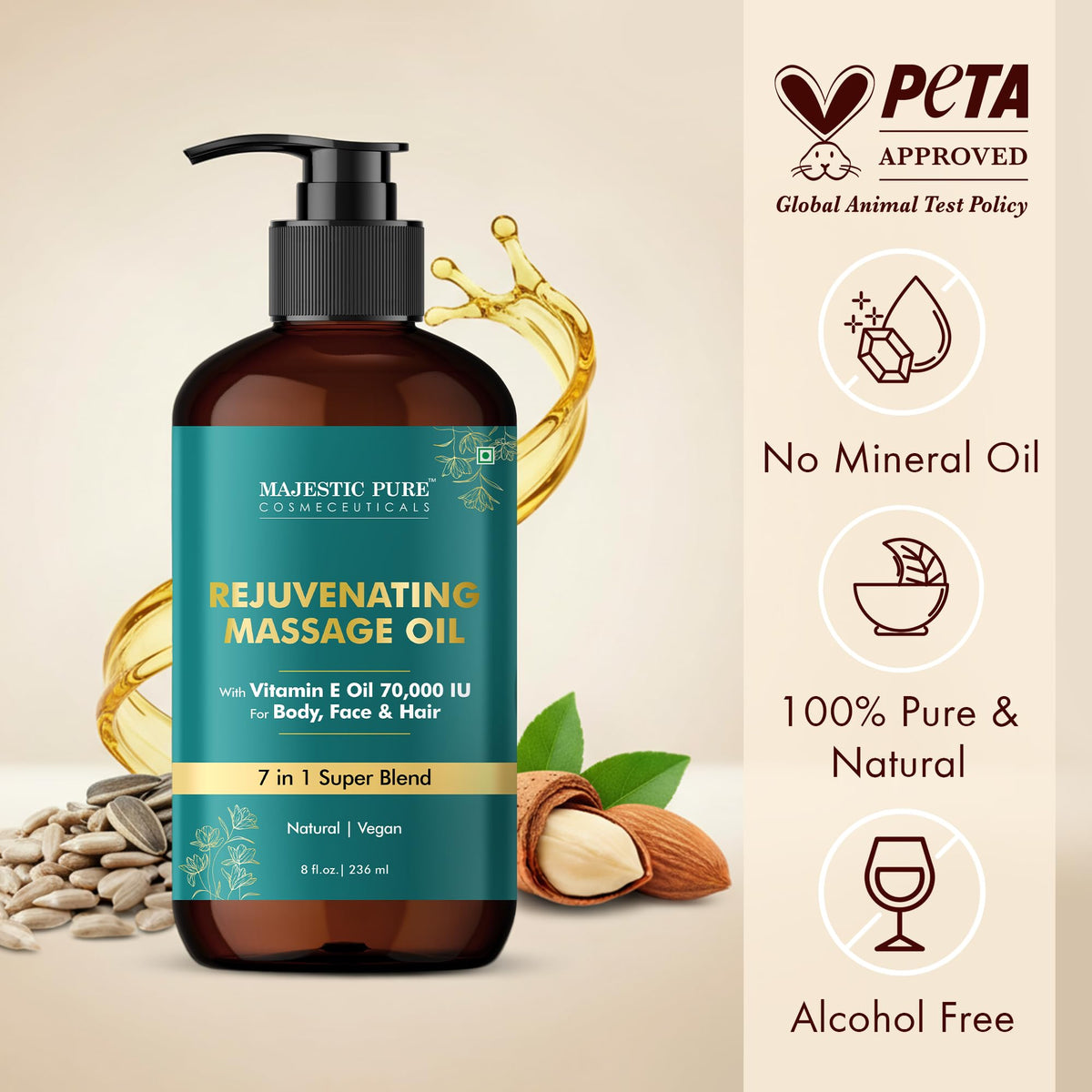 Majestic Pure Vitamin E Oil 100% Pure and Natural Oil - 236 ml