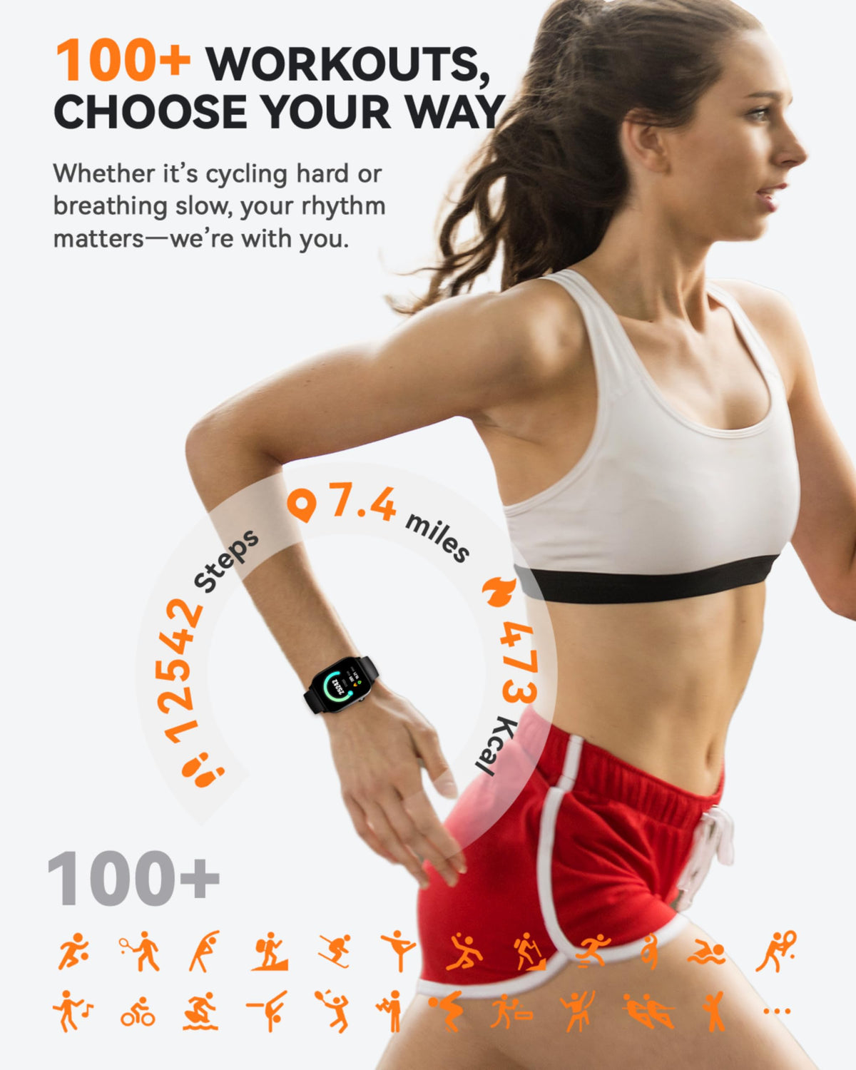 Smart Watch for Men Women- Answer/Make Call, 2024 IP68 Waterproof Fitness Tracker Watch with Sleep Step Counter Activity Smartwatch for Samsung Android iPhone iOS (Black-Blue, 1.83)