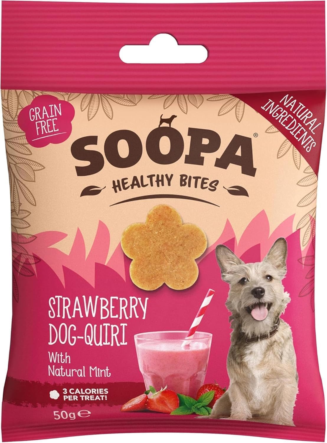 Soopa Strawberry Dog-Quiri Healthy Bites, Dog Training Treats, 50 g, 1-Pack