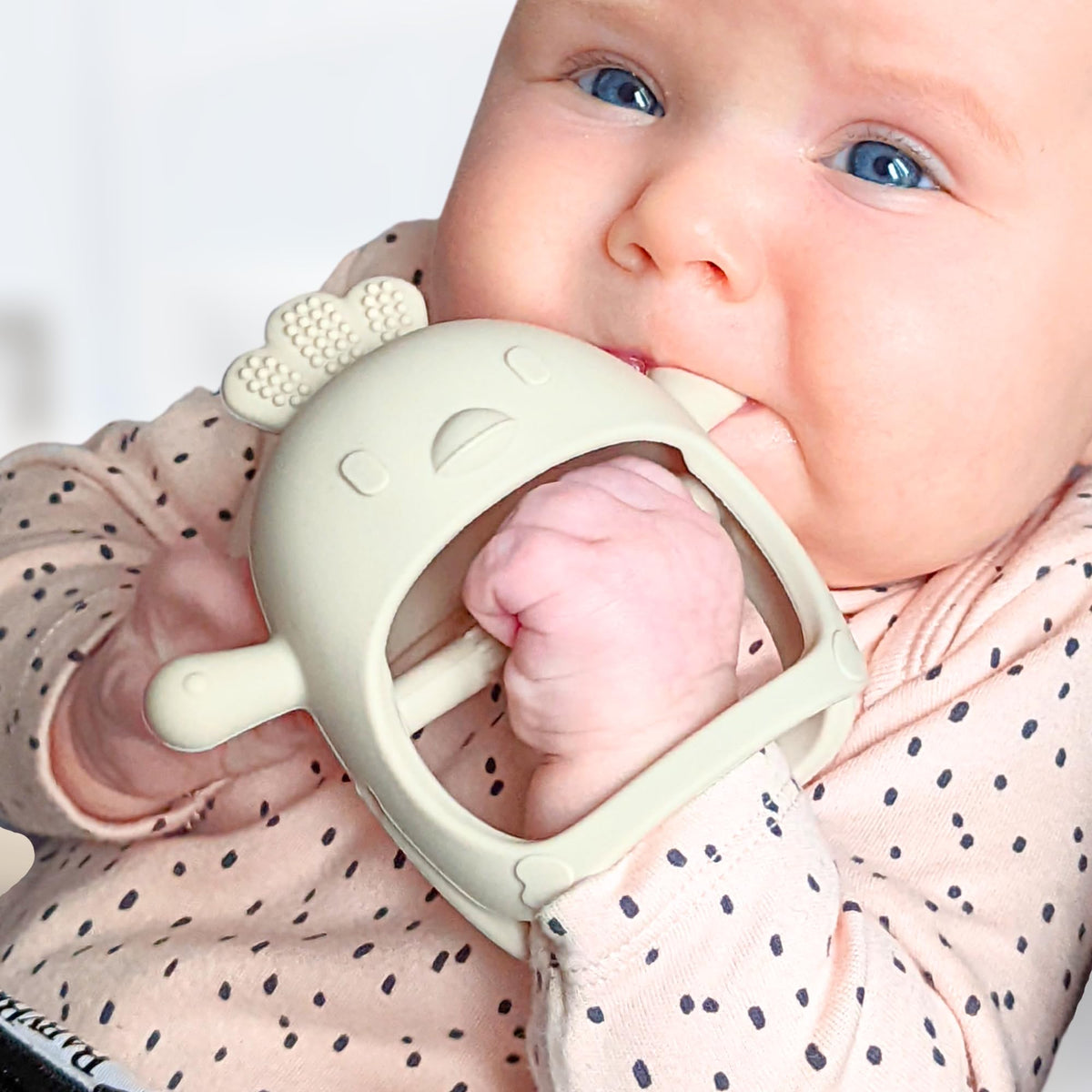 Infatot® Teething Toys for Baby Gifts – Chipmunk Silicone Mitten Teether, Soothing Glove for Infants, Baby Toys 0-6 Months, Soft Chewable Teether Toy to Prevent Finger Sucking, CM Blue.
