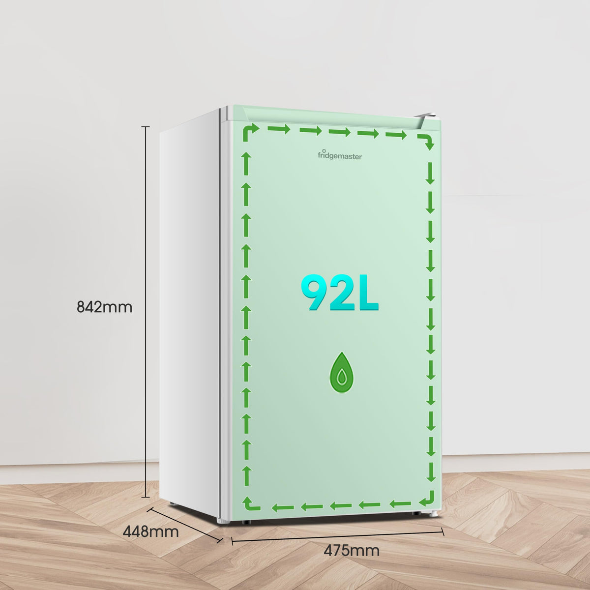 Fridgemaster 45L Table Top Mini Fridge MUR4545, 45cm Compact Refrigerator with Adjustable Thermostat, Reversible Door, 39dB Low Noise, White, Energy Class E