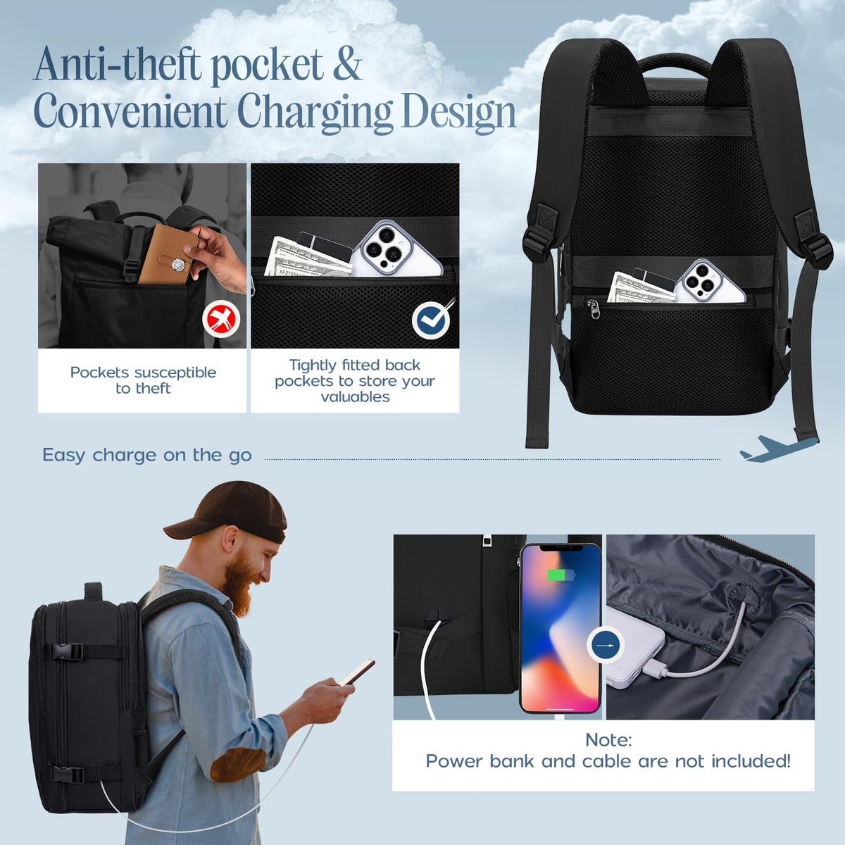 Xkdoai for Ryanair Cabin Bags 40x30x20,Backpack with TSA Approved Clear Bag