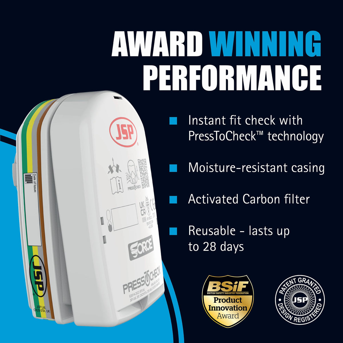 JSP FORCE 8 Half Mask Reusable Respirator with PressToCheck P3 Filters