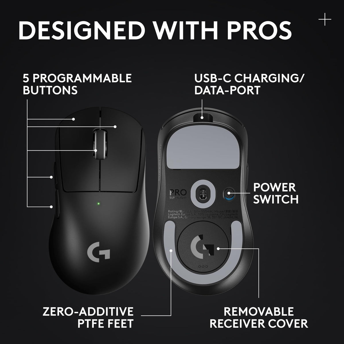 Logitech G PRO X SUPERLIGHT 2 SE Wireless Gaming Mouse, 60 g pro-grade mouse with 5 programmable buttons, 44K DPI sensor, 888+ IPS, 1 kHz report rate, USB-C charging for PC/Mac - Black