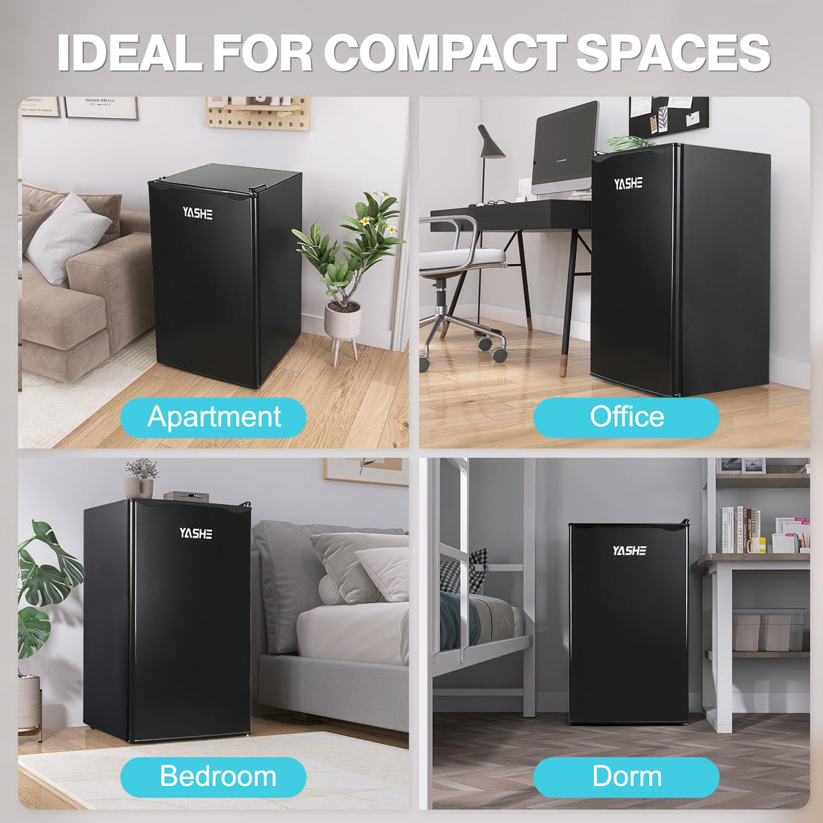 YASHE 92L Mini Fridge with Freezer, Single Door Compact Refrigerator, Small Fridge with Adjustable Thermostat, Large Capacity, Reversible Door, Mini Refrigerator for Bedrooms, Offices, Dorms, Silver