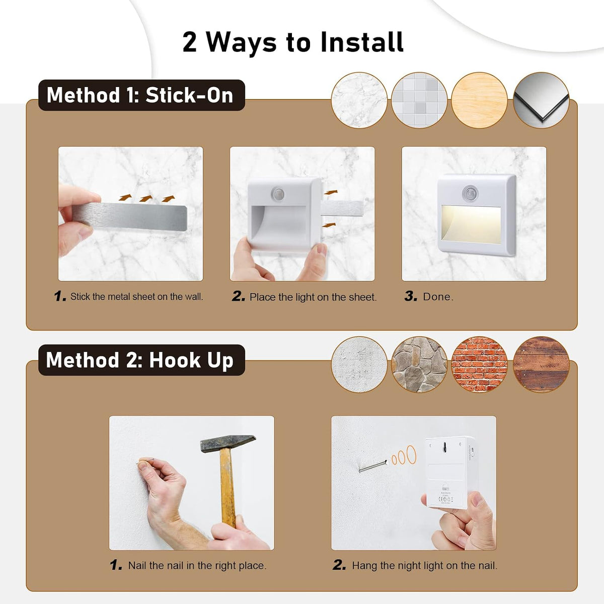 Motion Sensor Night Light, [2 Pack] Stick-On Battery Powered Night Lights
