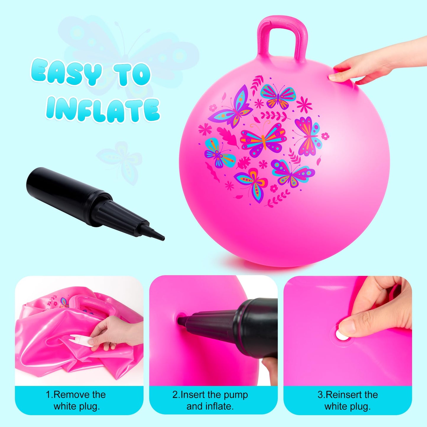 Vastoy 20 Inch Space Hopper Ball for Kids 6-9 Years - Anti-Slip Space Hopper with Hand Pump, Bouncy Inflatable Ride On Toy for Indoor Outdoor Fun, for Children (Blue Eyes)
