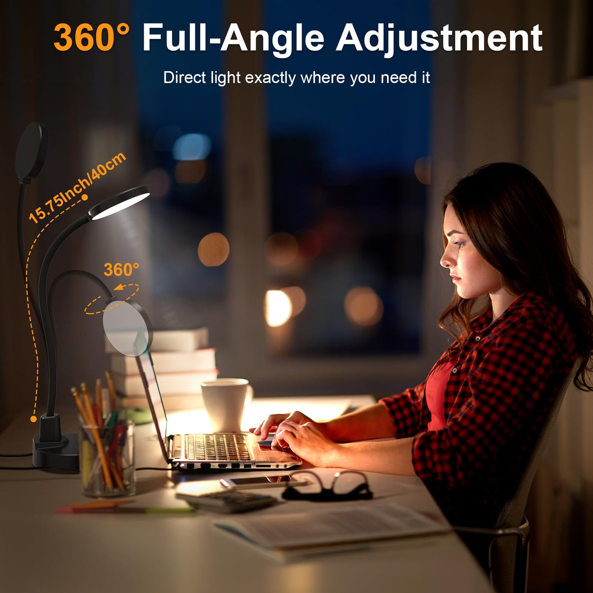 60 LED Desk Lamp with USB Charging Ports – Dimmable Table Lamp with 3 Color Temps, 5 Brightness, 4 Timers, 15W Flexible Gooseneck Light with Base, Eye-Caring Reading Light for Home Office, Bedroom