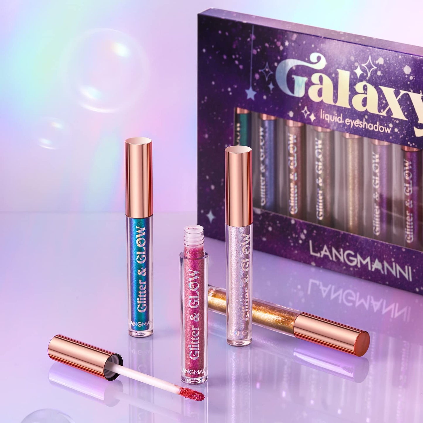 LANGMANNI 10 Pcs Liquid Glitter Eyeshadow Metallic Shimmer Sweatproof Makeup Set, Matte Pressed All Highly Pigmented Blending Powder, Perfect For Every Woman & Girl (#B), Pack of 1