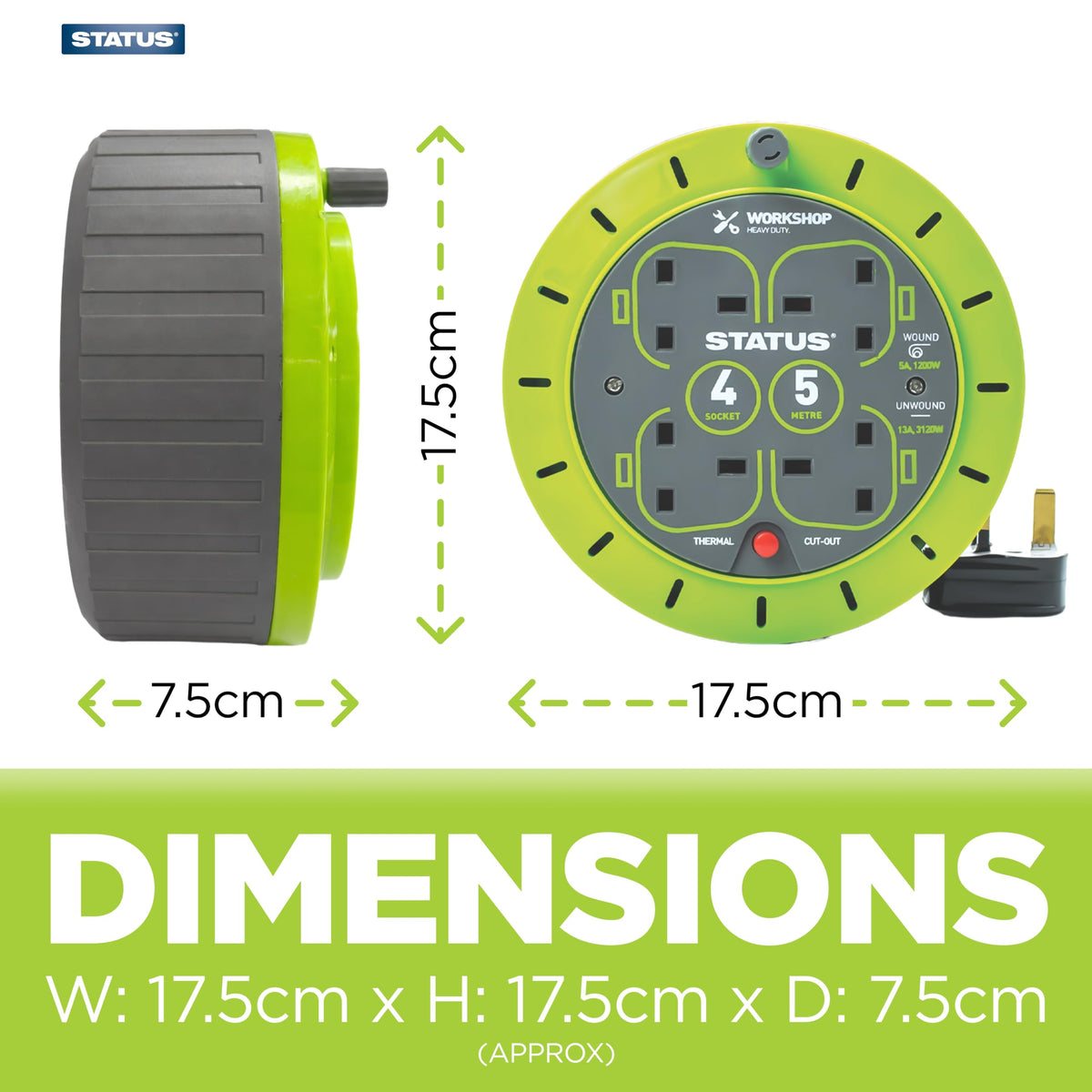 IONOS 2 Socket Cable Reel, 10m Outdoor Garden Extension Lead, DIY