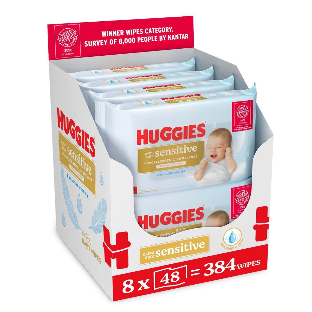 Huggies Natural Care Baby Wipes - Pack of 10 (480 Wipes) – Plastic Free Wet Wipes with Aloe Vera & Vitamin E, Hypoallergenic, Comfort and Soothe Baby's Delicate Skin