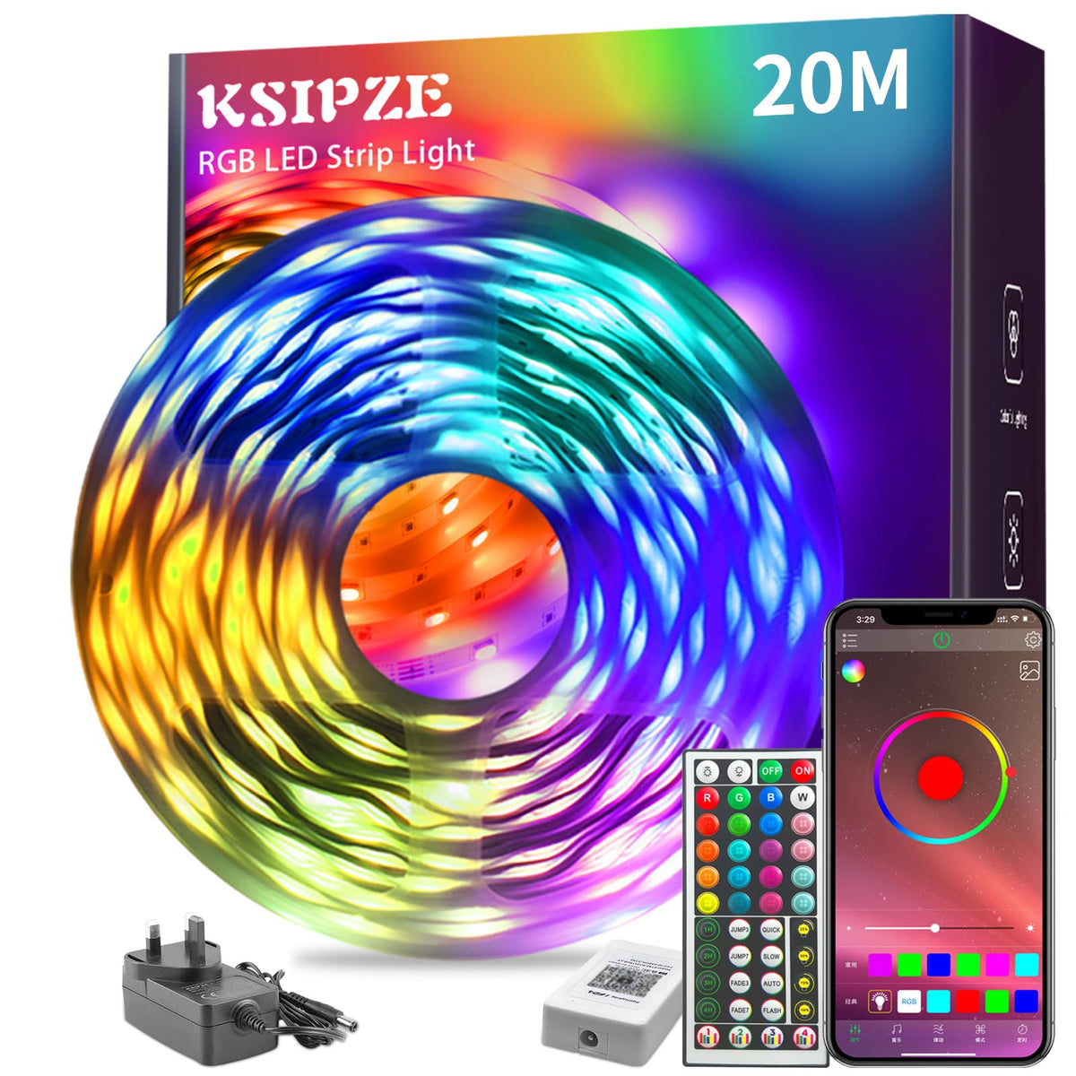 KSIPZE 20m LED Strip Lights, RGB LED Lights for Bedroom, APP Remote Control