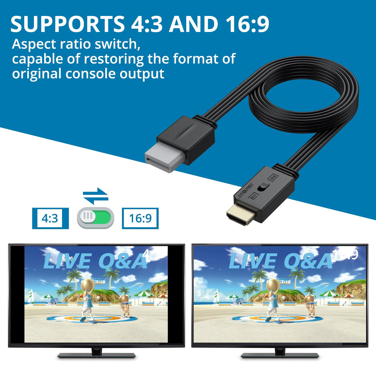 AUTOUTLET Wii to HDMI Converter 1080P 5ft/150 cm for Full HD Device, Adapter with HDMI Male Cable Output Compatible with Nintendo Wii, Wii U, HDTV, Monitor-Supports All Wii Display Modes