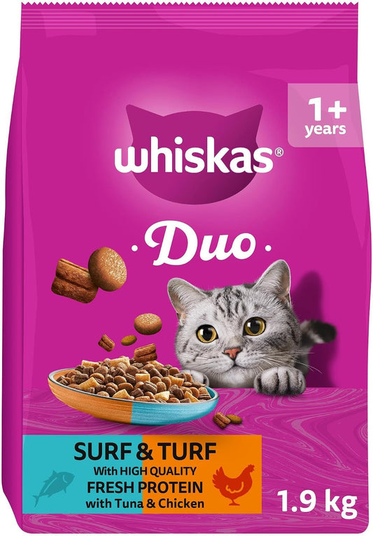 WHISKAS 1+ DUO Surf & Turf Dry Cat Food 1.9kg