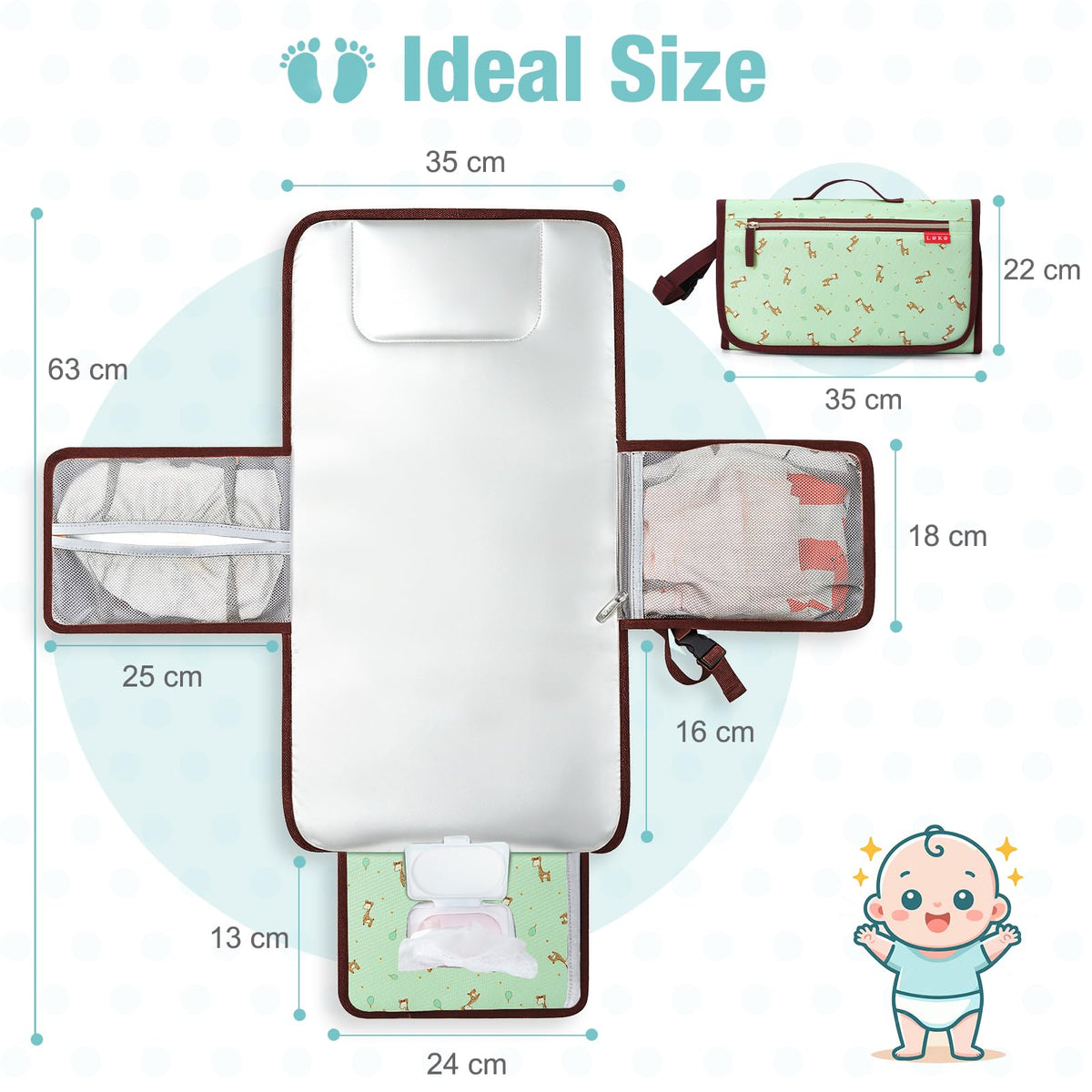 Lekebaby Portable Nappy Changing Mat Travel Baby Change Mat