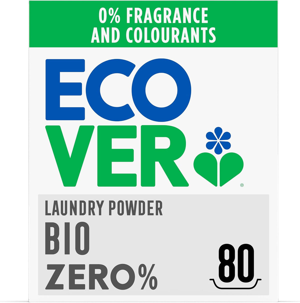 Ecover Zero Non-Bio Laundry Powder, Sensitive Skin, 80 Washes, 4kg