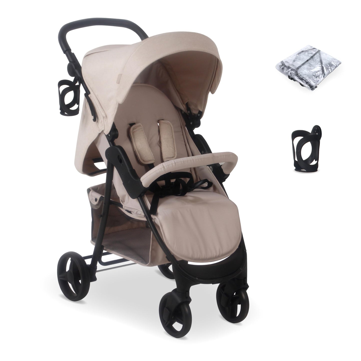 My Babiie MB30 Pushchair – from Birth to 4 Years (22kg), Easy Compact Fold, Large Shopping Basket, Adjustable Handle, Stroller Includes Cup Holder, Rain Cover – Black & Grey