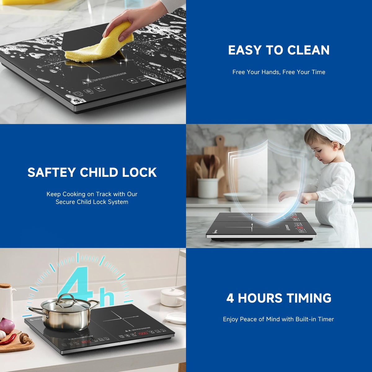 AMZCHEF Single Induction Cooker, Ultra-thin Induction Hob with Fashion Look, 20-level Power and Temperature Control, Black Frosted Glass Panel, Touch Sensor, 3-hour Timer, Safety Lock