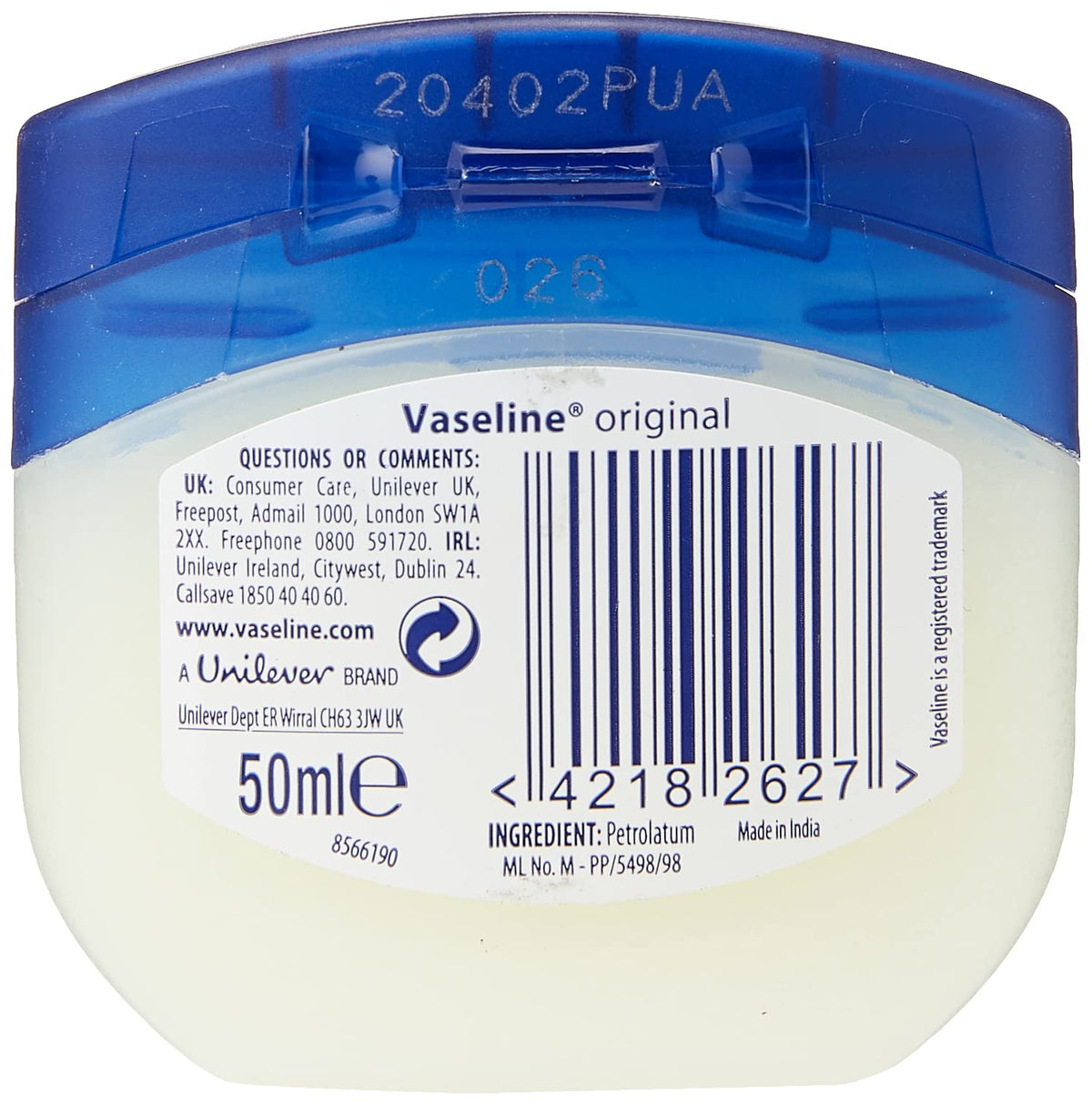 Vaseline Original Pure Petroleum Jelly, 50ml, 100746803 (Pack of 2)